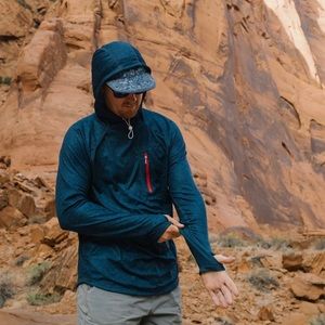 NWT Topo Designs Blue Terrazzo River Hoodie Size M Like New